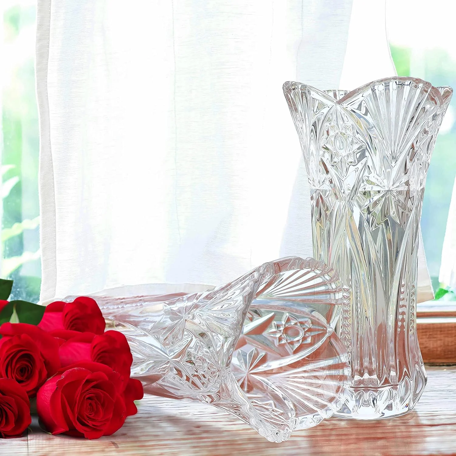 Kurtzy Florero Cristal Transparente 29 cm Jarrones Decorativos Modernos Altos - Cilindro Melodia - Set Jarrones Cristal - Centro de Mesa y Decoración en la Oficina - Florero de Cristal - Imagen 5