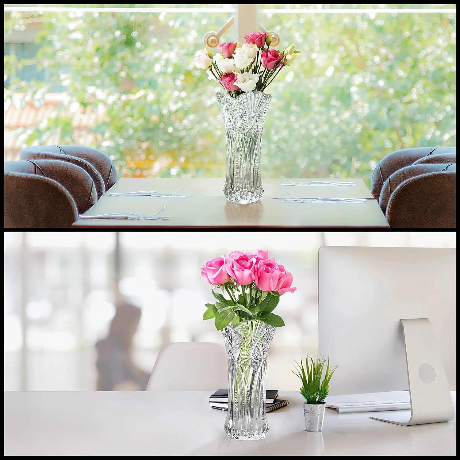 Kurtzy Florero Cristal Transparente 29 cm Jarrones Decorativos Modernos Altos - Cilindro Melodia - Set Jarrones Cristal - Centro de Mesa y Decoración en la Oficina - Florero de Cristal - Imagen 7