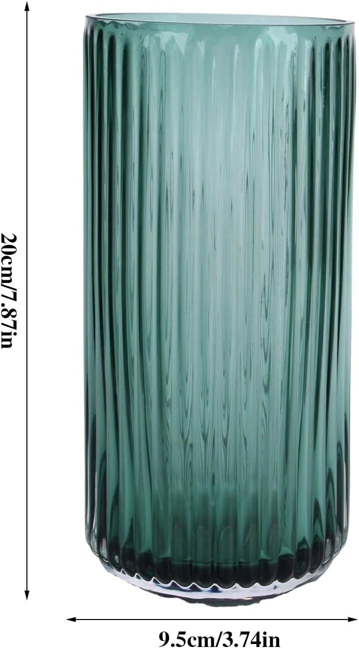 Jarrón de Cristal Verde Cilindro Florero Jarrón Acanalado Grueso Jarrón de Transparente para Casa Boda Oficina Fiesta Mesa Centros de Mesa Decoración Regalo - Imagen 2