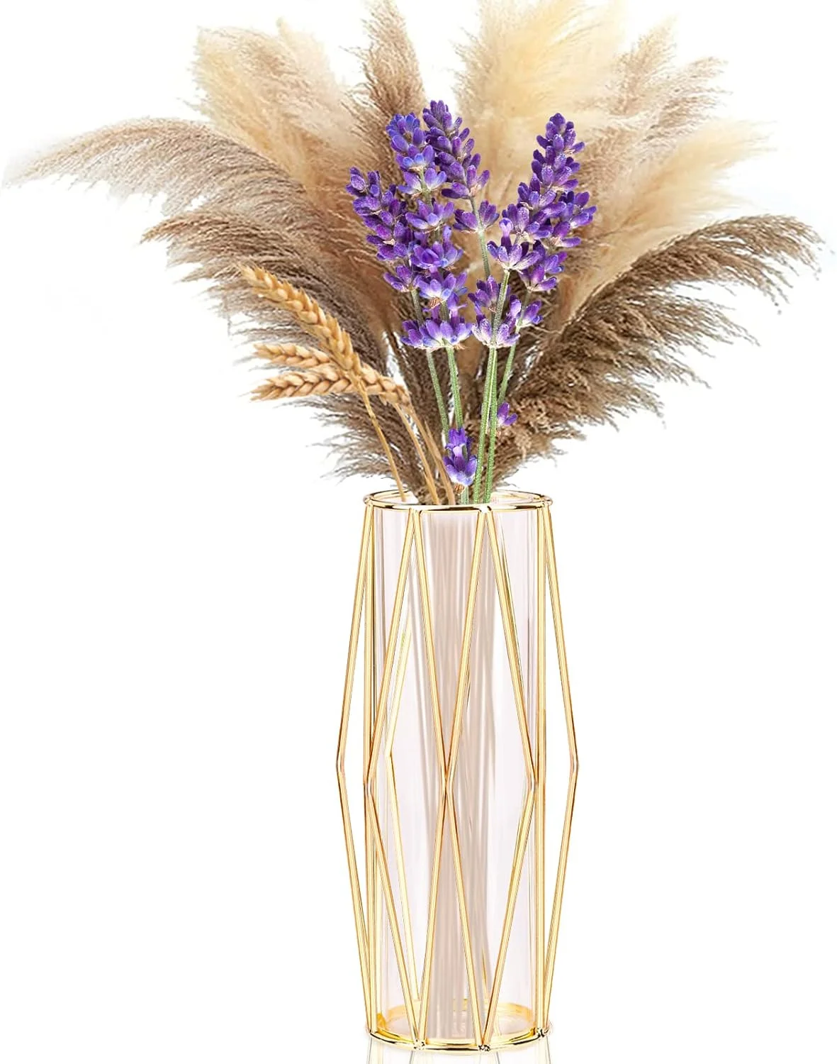 Modern Decorative Vase with Geometric Metal Stand, Glass Terrarium, Glass Flower Vase for Hydroponic Plants and Flowers, Centerpiece for Weddings and Interior Decoration - Image 2