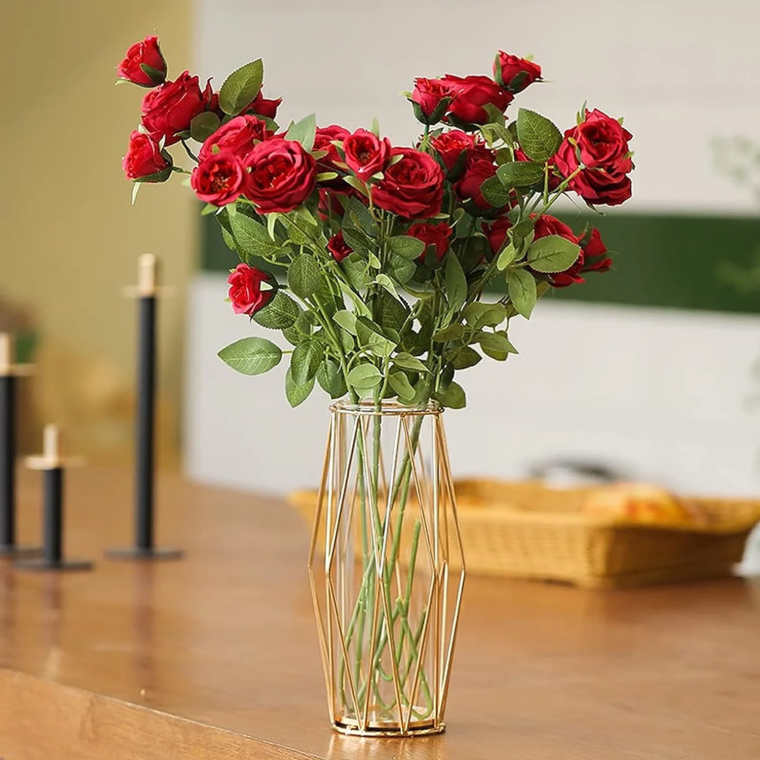 Modern Decorative Vase with Geometric Metal Stand, Glass Terrarium, Glass Flower Vase for Hydroponic Plants and Flowers, Centerpiece for Weddings and Interior Decoration - Image 6