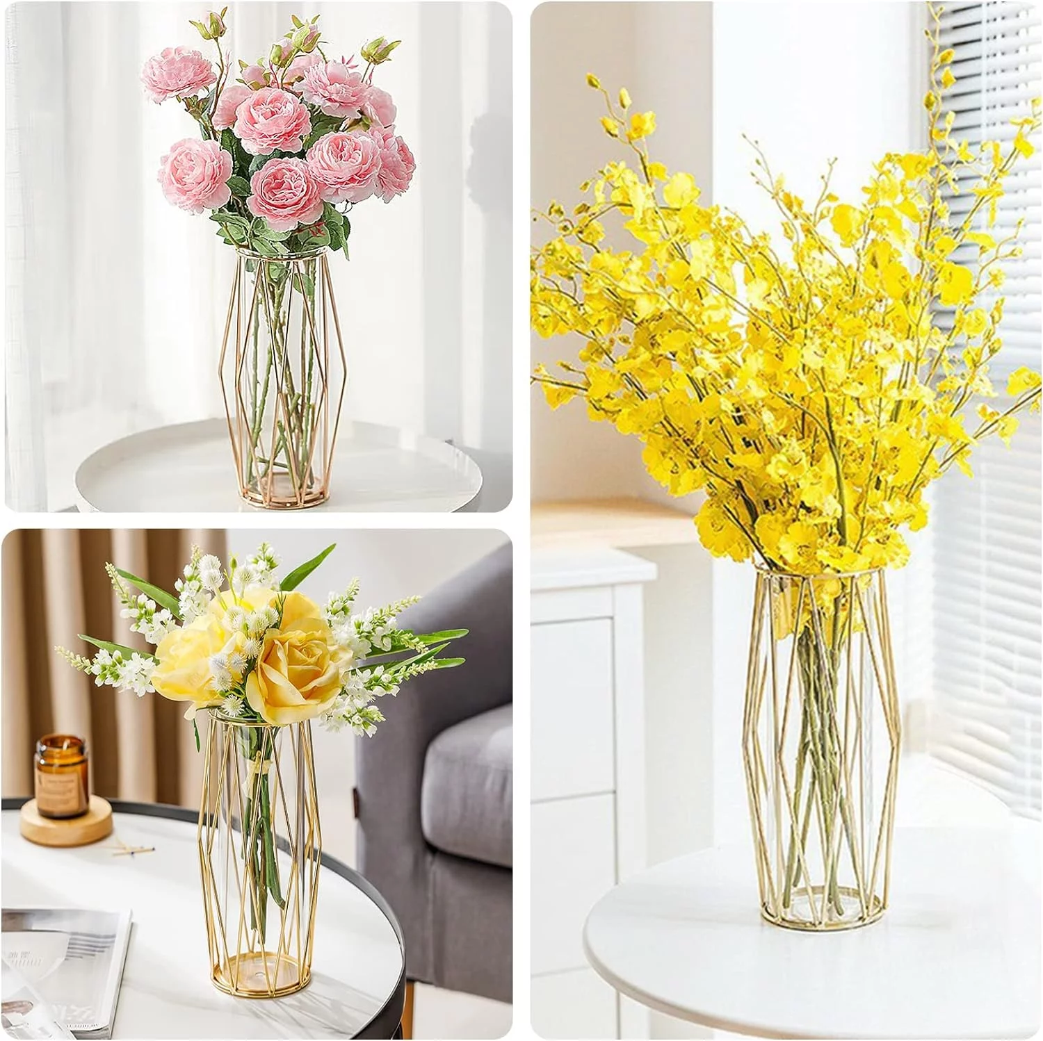 Modern Decorative Vase with Geometric Metal Stand, Glass Terrarium, Glass Flower Vase for Hydroponic Plants and Flowers, Centerpiece for Weddings and Interior Decoration - Image 8
