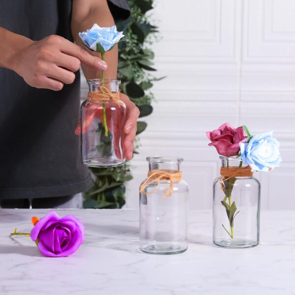 12pcs Jarrones Pequeños de Cristal, 250 ml Juego de Floreros de Cristal, Pequeños De Cristal Jarrón De Flores, jarrones de Mesa, Botellas de Cristal para Decoración del Hogar y Salón, Boda - Imagen 5