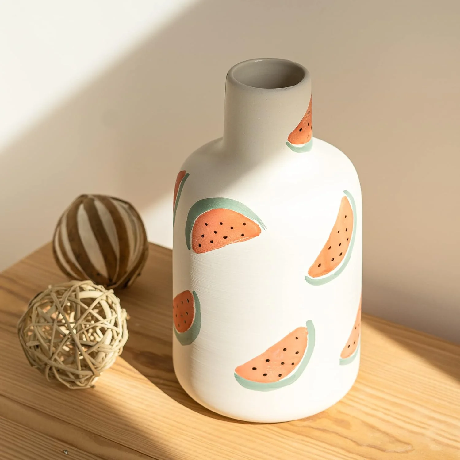 Jarrón Sandías | Cerámica de calidad, pintada a mano, para plantas, flores o pampas secas | Jarrón con un diseño alegre para el salón, la cocina, el dormitorio o la mesa del jardín. - Imagen 2