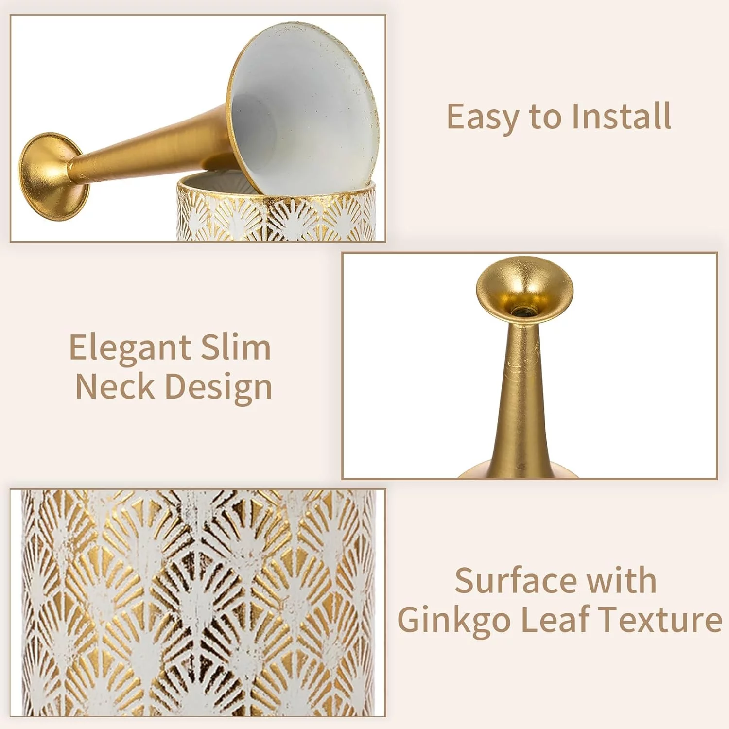 Sziqiqi Tall White Floor Vase Set - 26/24in Extra Large Vintage Metal Floor Vases for Artificial Pampas Flowers Rustic Narrow Neck Vase for Living Room Bedroom - Image 4