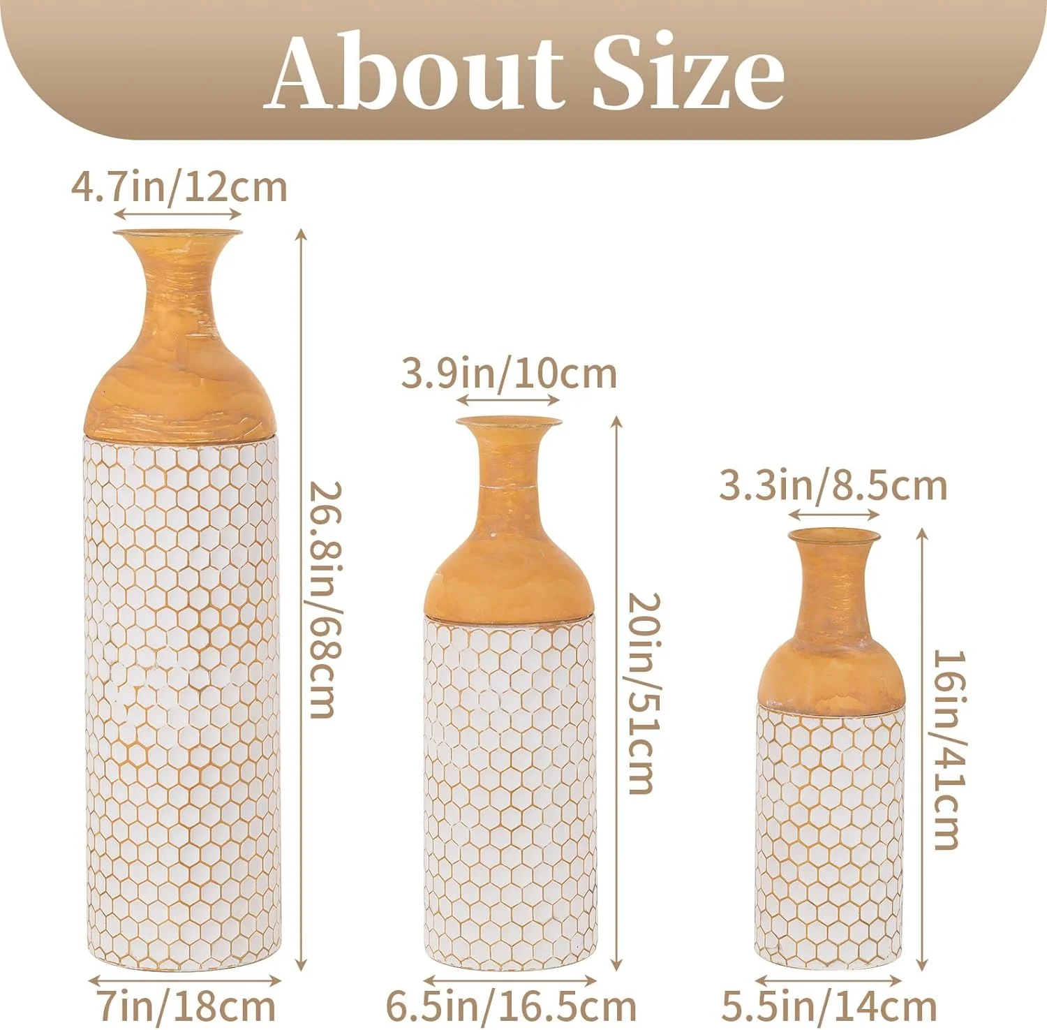 Sziqiqi Rústicos Jarron Alto Suelo - Set de 3 Jarrones de Pie Metálicos Extra Grandes para Salon Jarrones de Gran Vintage Blanco Jarrón de Pie de Terracota Antiguo para Hierba de Pampa Seca Ramitas - Imagen 7