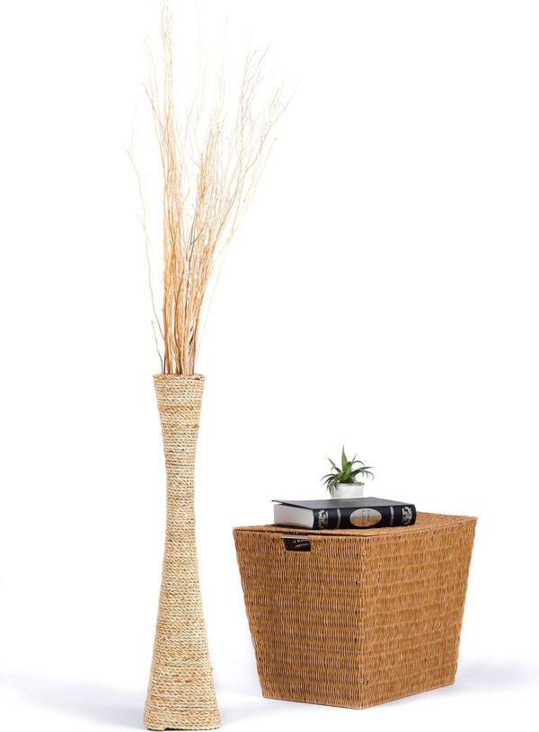 Leewadee jarrón Grande para el Suelo – Florero Alto y Hecho a Mano de bambú y Rafia, Recipiente de pie para Ramas Decorativas, 70 cm, Color Natural - Imagen 5