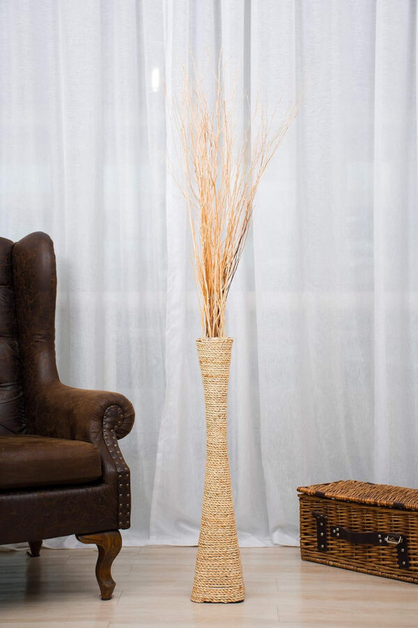 Leewadee jarrón Grande para el Suelo – Florero Alto y Hecho a Mano de bambú y Rafia, Recipiente de pie para Ramas Decorativas, 70 cm, Color Natural - Imagen 6