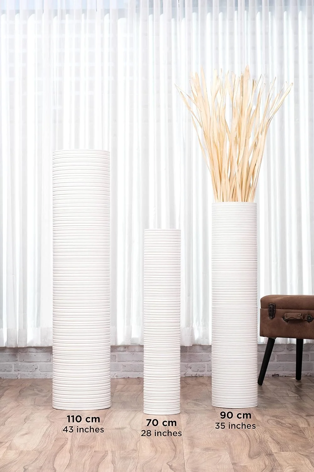 Leewadee Large Floor Vase – Tall Mango Wood Vase for Decorative Branches, 70 cm, White - Image 4