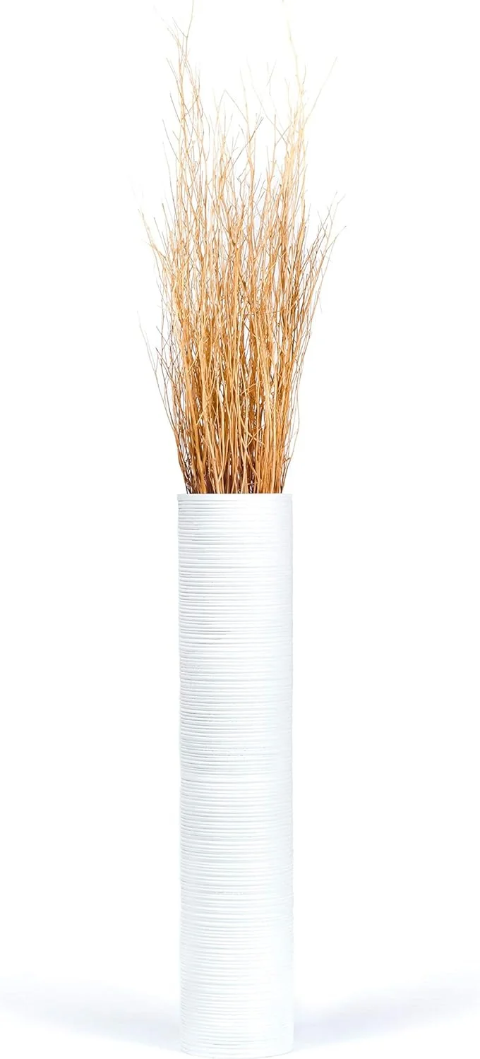 Leewadee Large Floor Vase – Tall Mango Wood Vase for Decorative Branches, 70 cm, White - Image 6