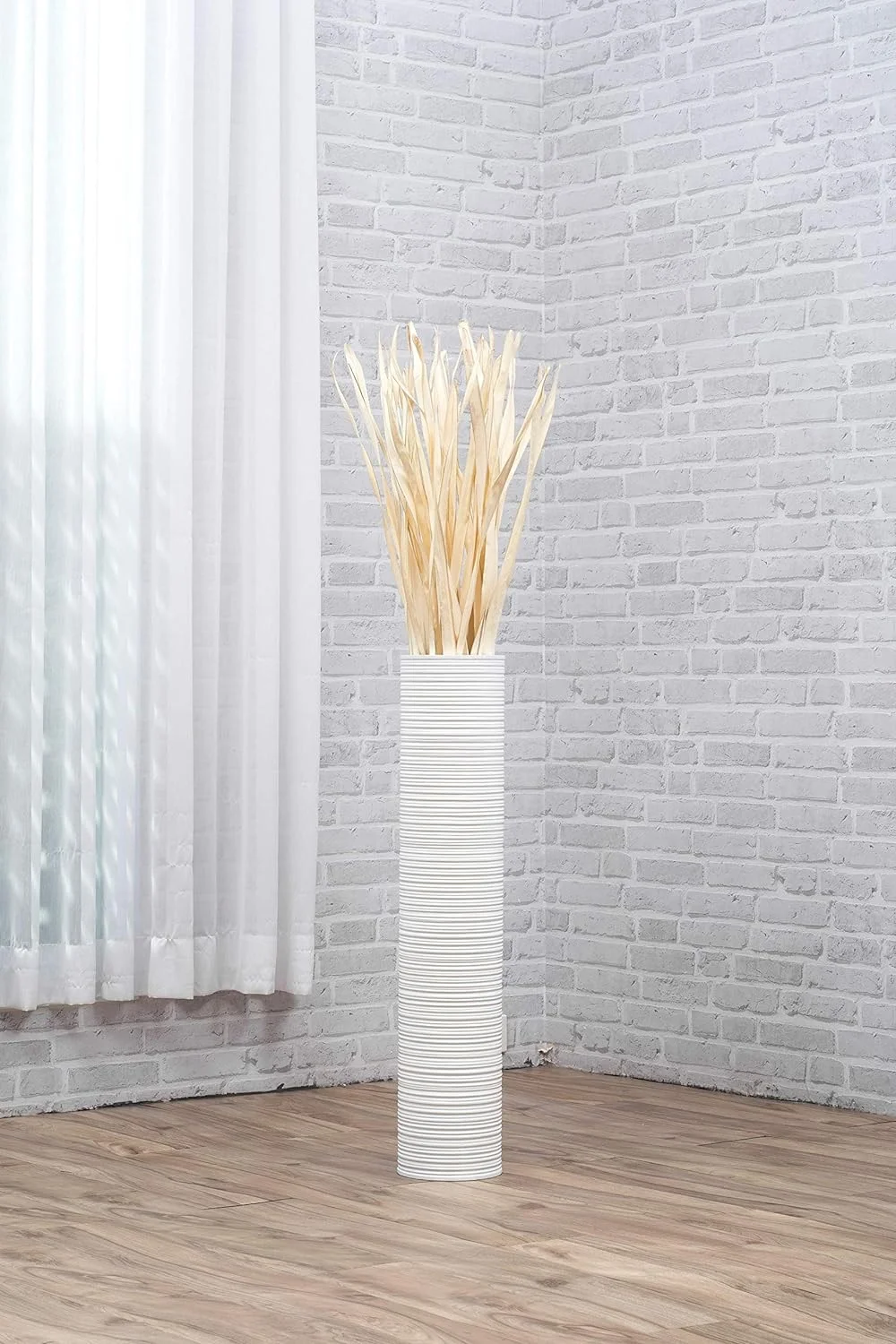 Leewadee Large Floor Vase – Tall Mango Wood Vase for Decorative Branches, 70 cm, White - Image 7