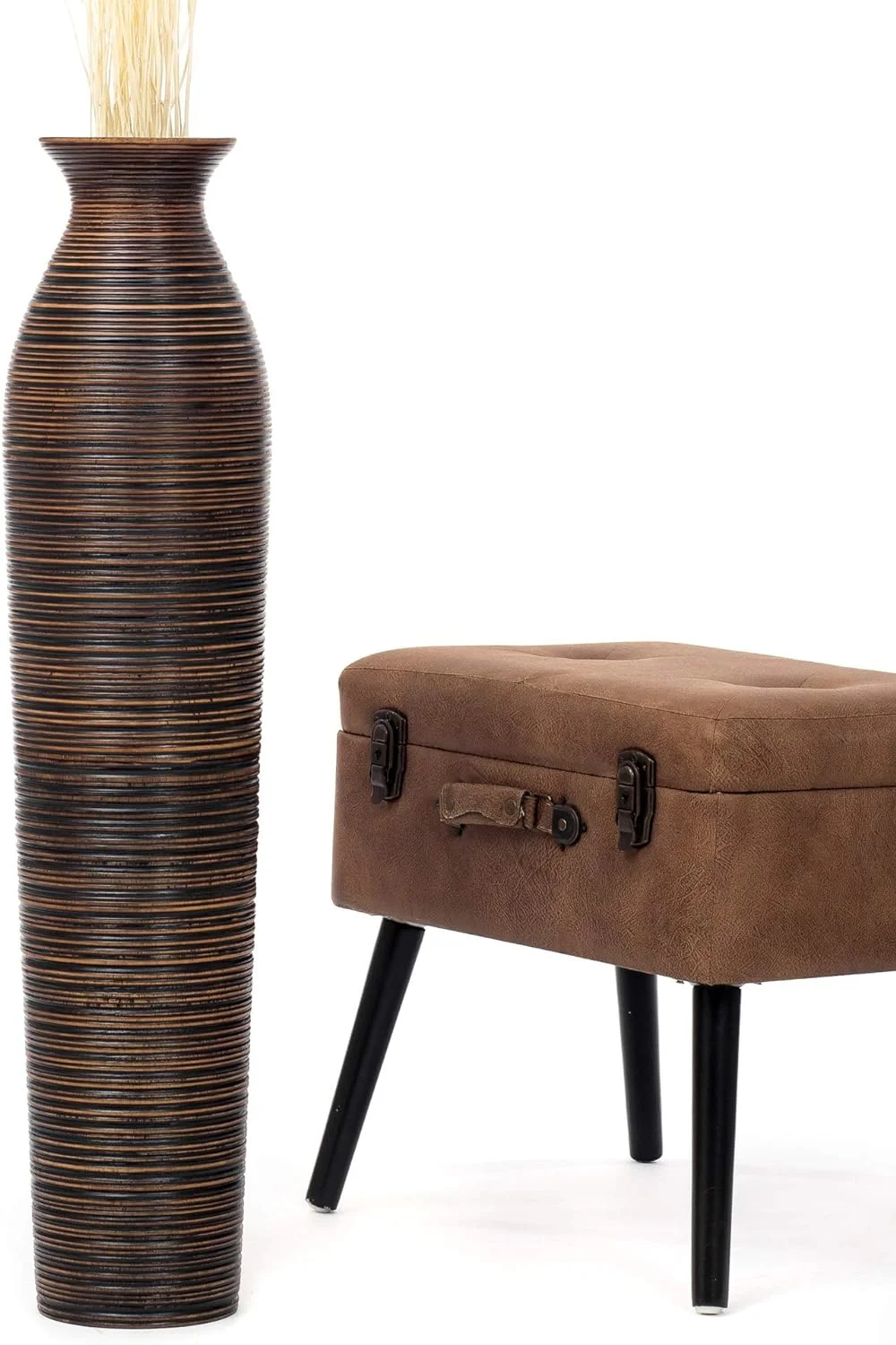 Jarrón de suelo Leewadee de madera de mango, 85 cm