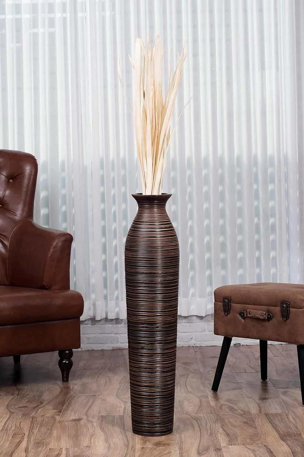 Jarrón de suelo Leewadee de madera de mango, 85 cm - Imagen 2