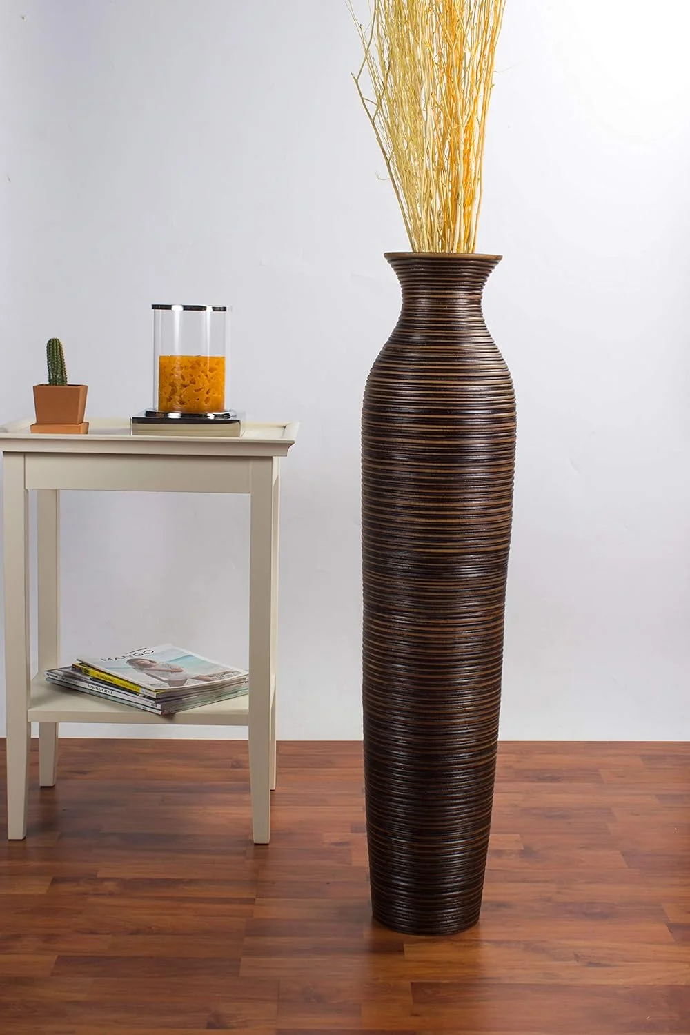 Jarrón de suelo Leewadee de madera de mango, 85 cm - Imagen 3