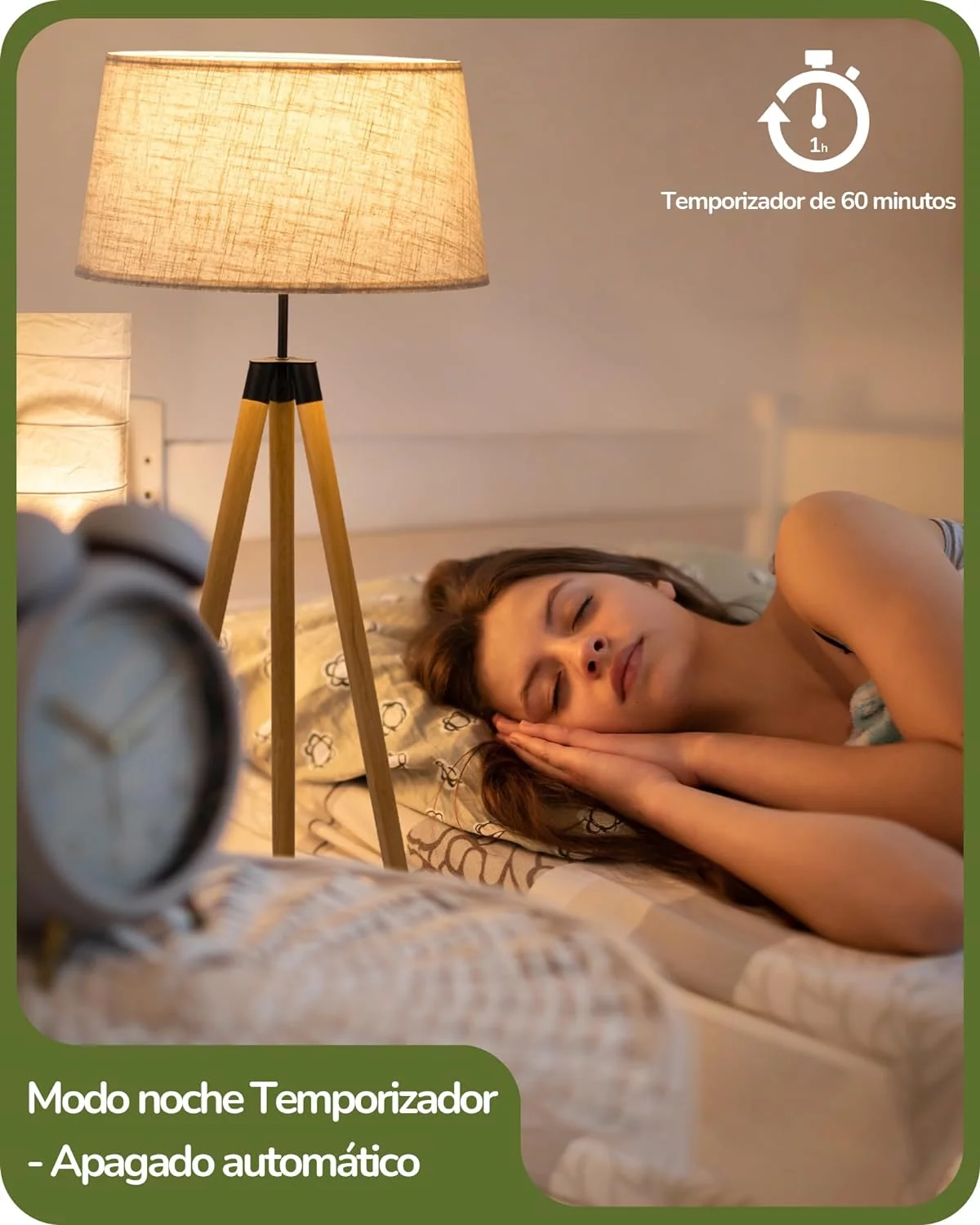 EDISHINE Lámpara de Pie LED de Madera, Salón, Lámpara de Pie, Regulable para Comedor y Habitación Infantil, Pantalla de Lino, Casquillo E27, Bombilla Incluida - Imagen 6
