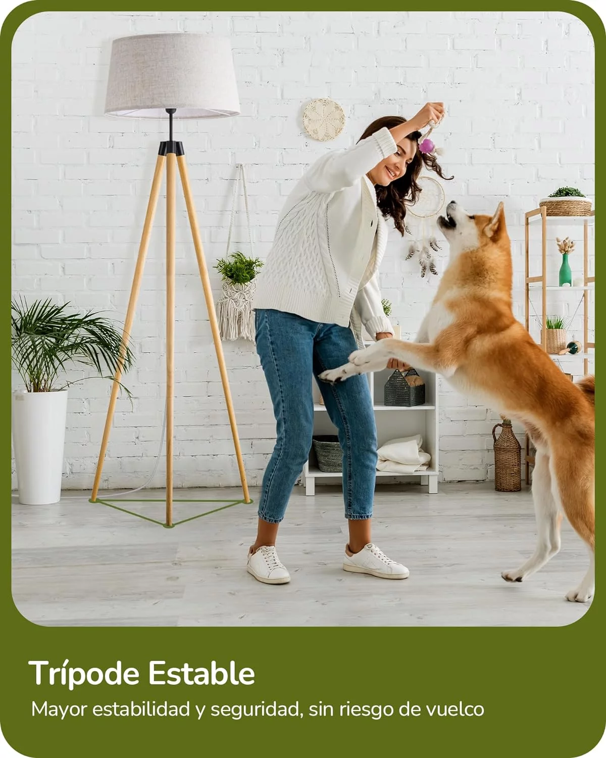 EDISHINE Lámpara de Pie LED de Madera, Salón, Lámpara de Pie, Regulable para Comedor y Habitación Infantil, Pantalla de Lino, Casquillo E27, Bombilla Incluida - Imagen 7
