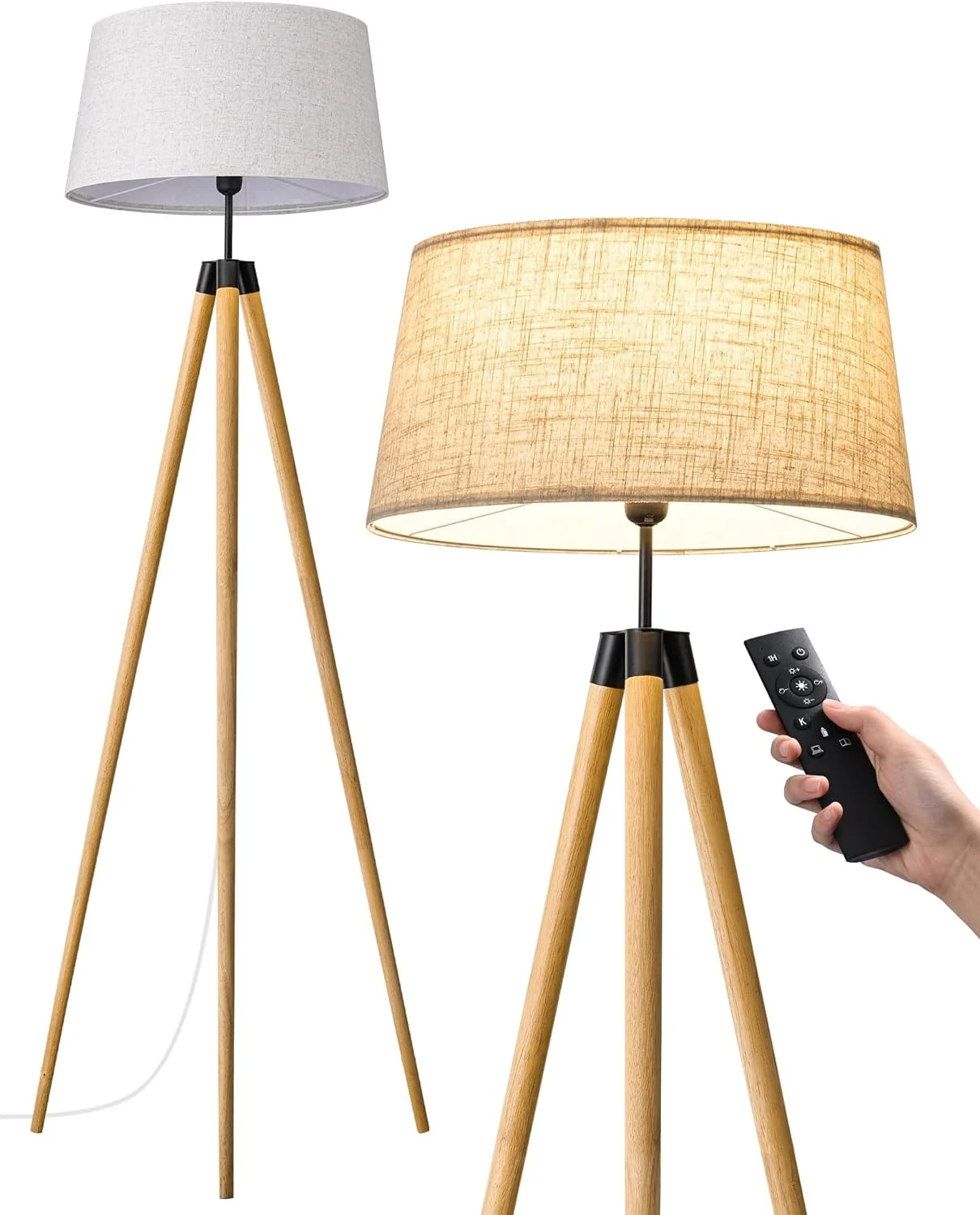 EDISHINE Lámpara de Pie LED de Madera, Salón, Lámpara de Pie, Regulable para Comedor y Habitación Infantil, Pantalla de Lino, Casquillo E27, Bombilla Incluida - Imagen 9