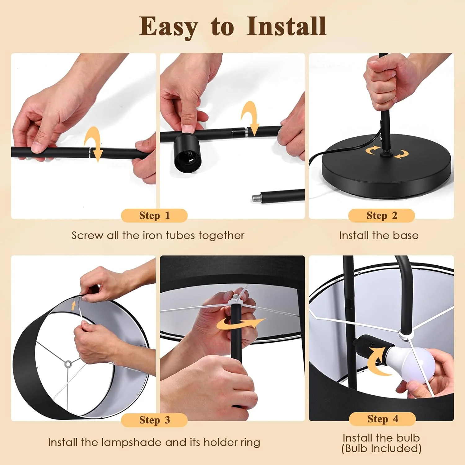 nmoiww Lámpara de pie retro para sala de estar, lámpara de pie de tela regulable en 3 posiciones con interruptor de pie 3000 K-4000 K-5000 K con bombilla de 9 W, adecuada para dormitorio, oficina, - Imagen 5