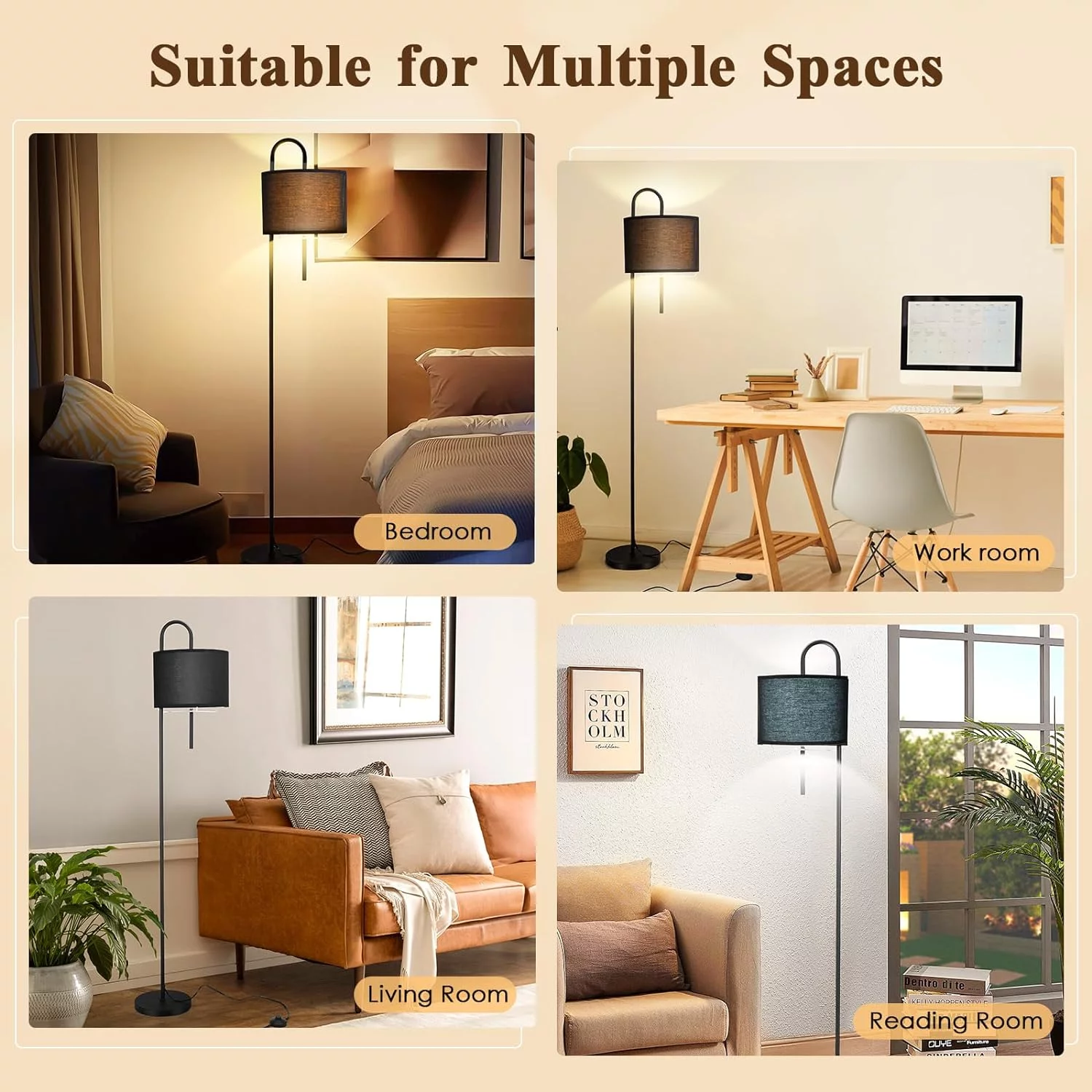 nmoiww Lámpara de pie retro para sala de estar, lámpara de pie de tela regulable en 3 posiciones con interruptor de pie 3000 K-4000 K-5000 K con bombilla de 9 W, adecuada para dormitorio, oficina, - Imagen 7