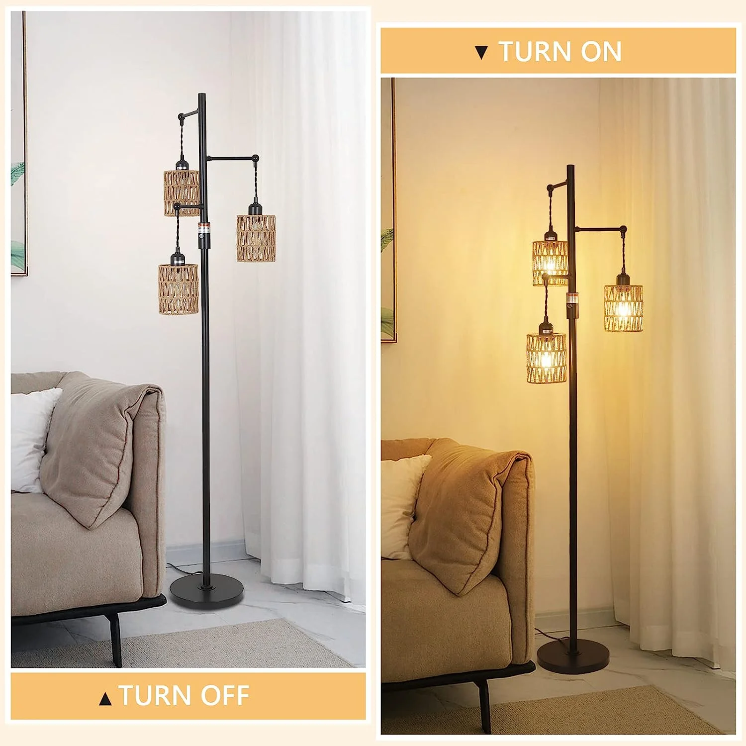Lámpara de Pie Boho con Pantalla de Ratán | Iluminación Regulable - Imagen 3