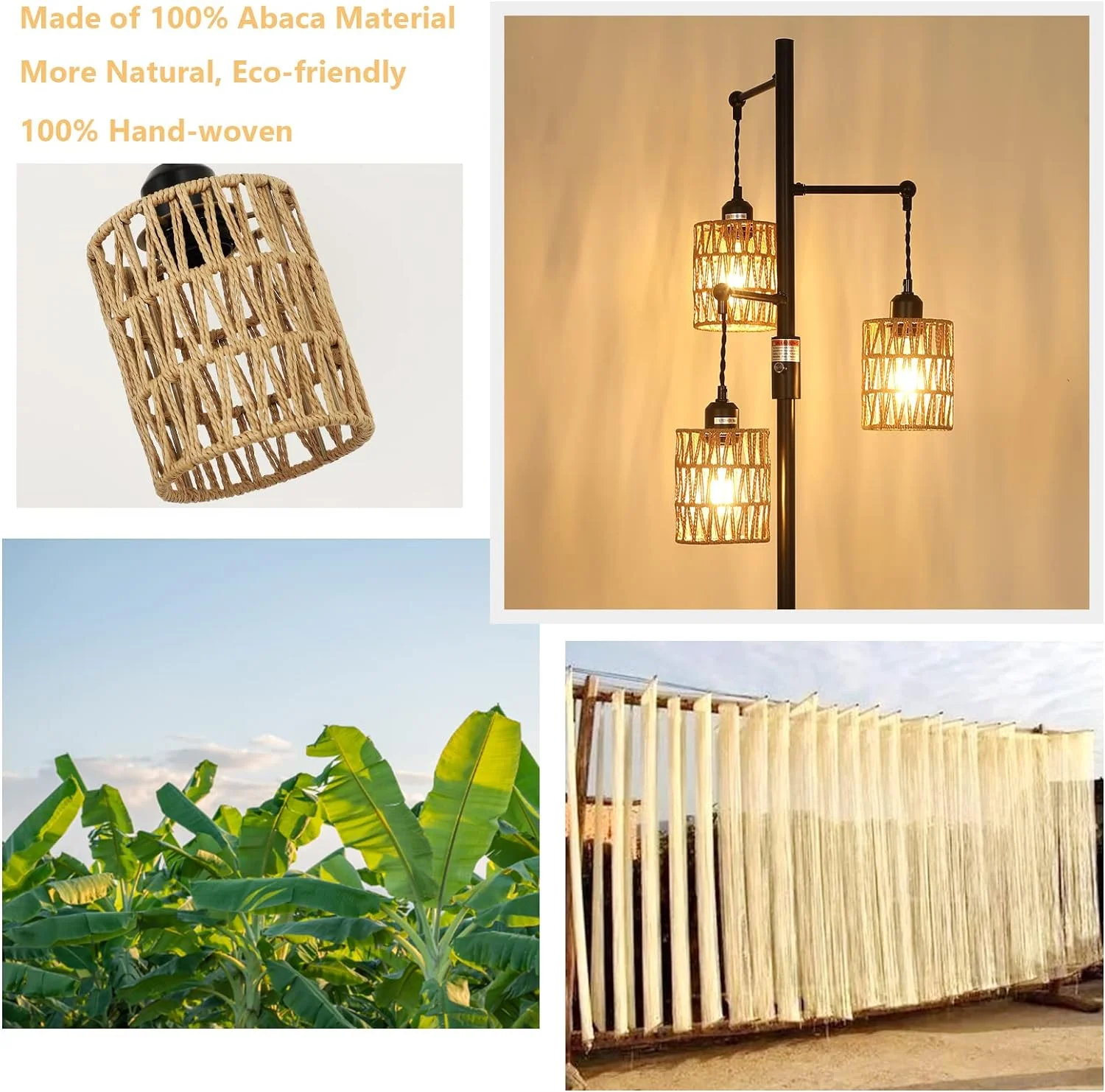 Lámpara de Pie Boho con Pantalla de Ratán | Iluminación Regulable - Imagen 4