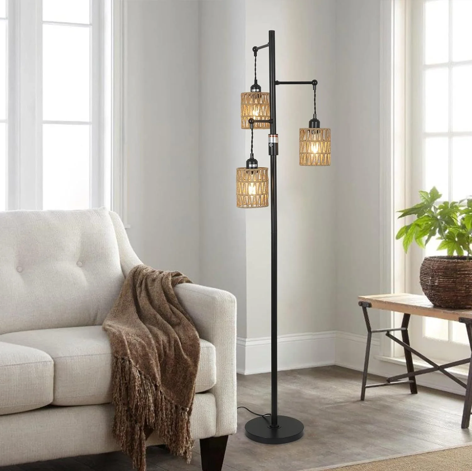 Lámpara de Pie Boho con Pantalla de Ratán | Iluminación Regulable - Imagen 7