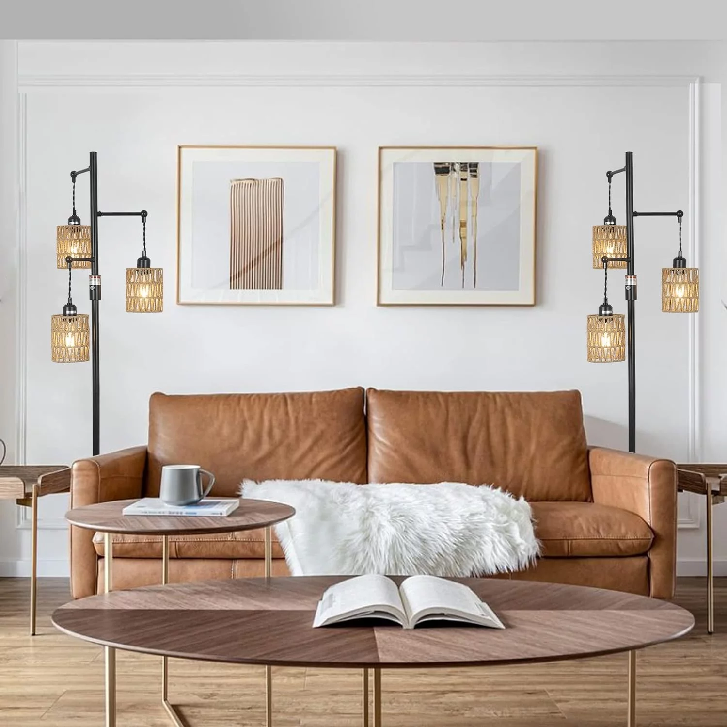 Lámpara de Pie Boho con Pantalla de Ratán | Iluminación Regulable - Imagen 8