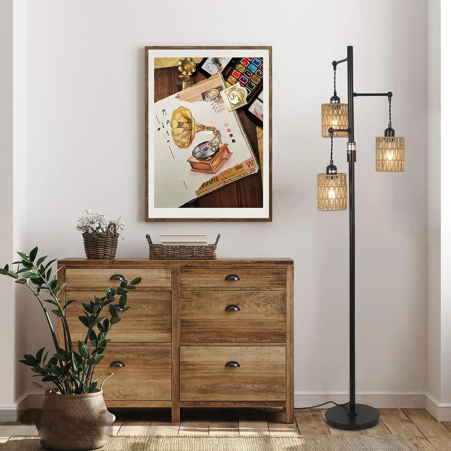 Lámpara de Pie Boho con Pantalla de Ratán | Iluminación Regulable - Imagen 9