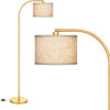 EDISHINE Lámpara de Pie Salón, Lámpara de Arco con Pantalla de Lino Beige, 161cm Lámpara de Pie Dorada con Pantalla Ajustable para Dormitorio, Habitación Infantil, Casquillo E27
