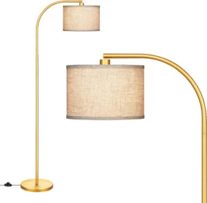 EDISHINE Lámpara de Pie Salón, Lámpara de Arco con Pantalla de Lino Beige, 161cm Lámpara de Pie Dorada con Pantalla Ajustable para Dormitorio, Habitación Infantil, Casquillo E27