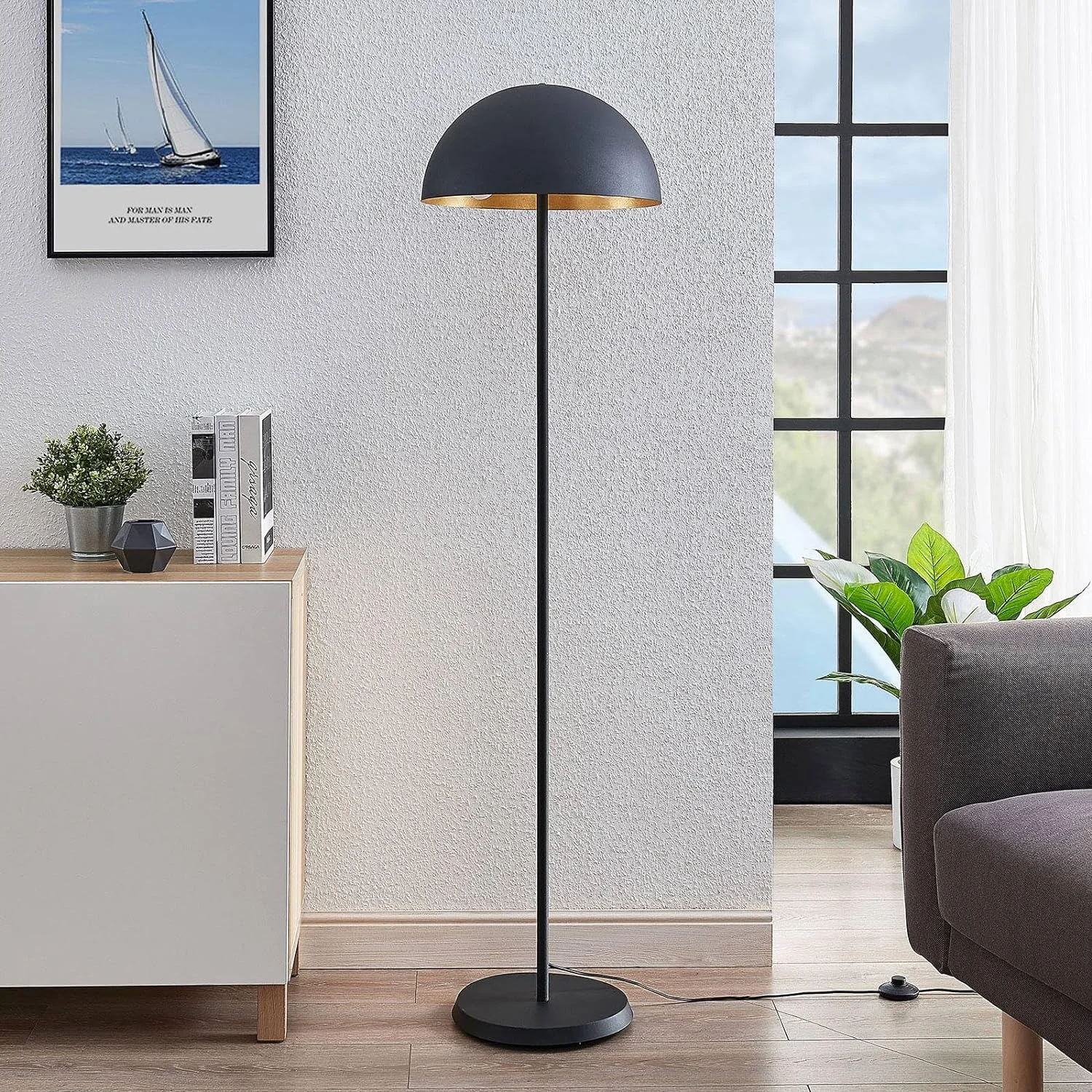 Lámpara de pie 'Idalene' (Moderno) en Negro hecho de Metal e.o. para Salón & Comedor (2 llamas, E27) de Lindby | lámpara de pie - Imagen 2