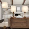 Lavish Home Lámparas de mesa y de pie – Modernas luces de metal para sala de estar, dormitorio o entrada con base acampanada y bombillas LED de bronce, juego de 3