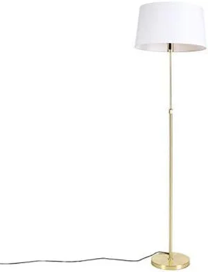 QAZQA Moderno Lámpara de pie oro/latón pantalla lino blanco 45cm – PARTE Acero/Textil Redonda/Alargada/Cilíndra Adecuado para LED Max. 1 x 60 Watt