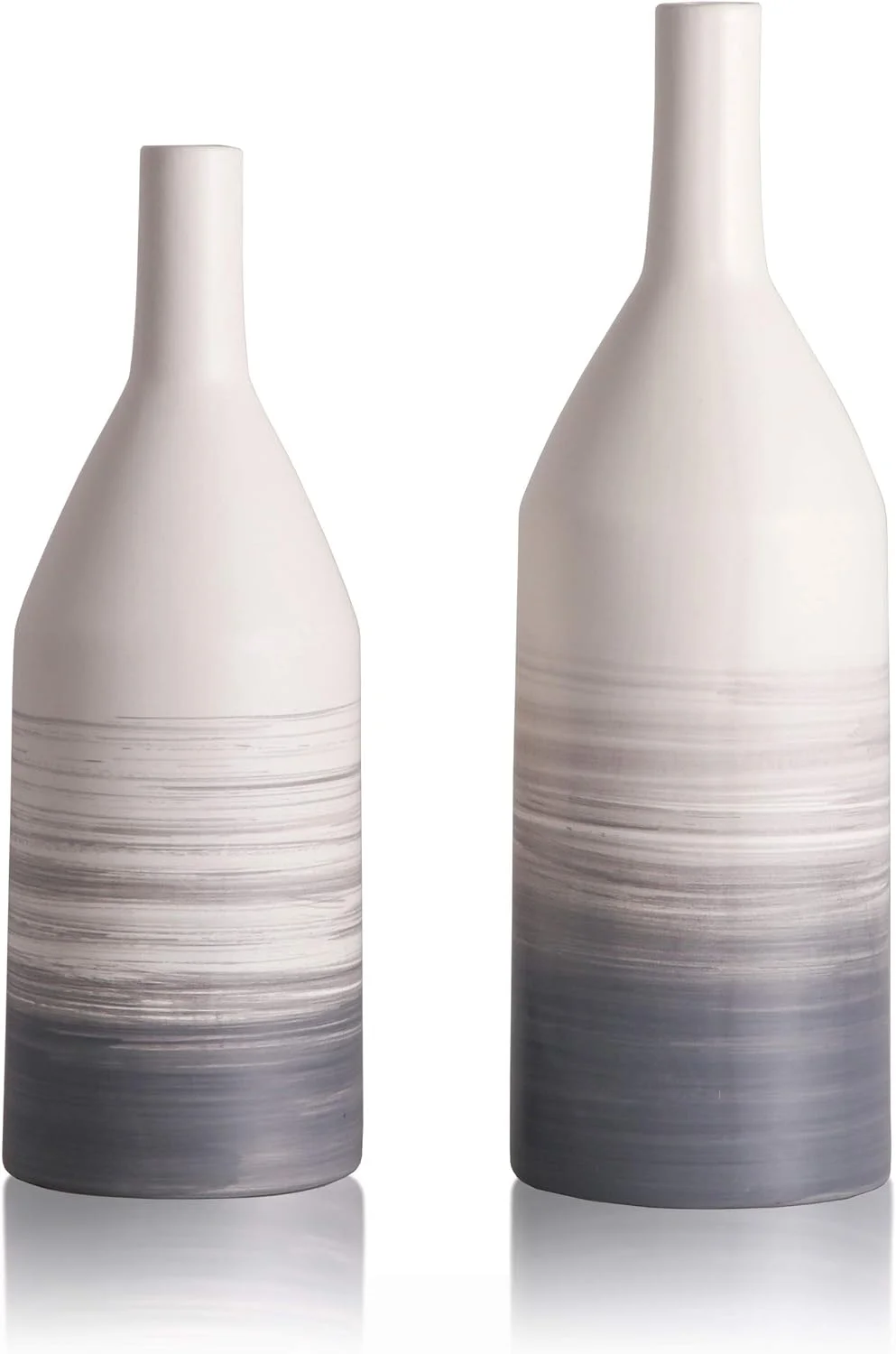 TERESA'S COLLECTIONS Florero de Cerámica Jarrón, 2Pcs Floreros Decorativos Modernos Hechos a Mano Blanco y Gris para Sala de Estar, Cocina, Mesa, hogar, Oficina, Boda, Regalo