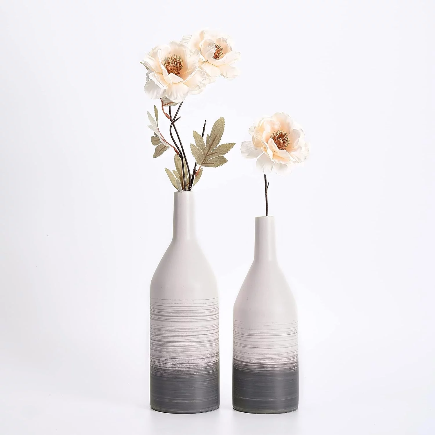 TERESA'S COLLECTIONS Florero de Cerámica Jarrón, 2Pcs Floreros Decorativos Modernos Hechos a Mano Blanco y Gris para Sala de Estar, Cocina, Mesa, hogar, Oficina, Boda, Regalo - Imagen 4