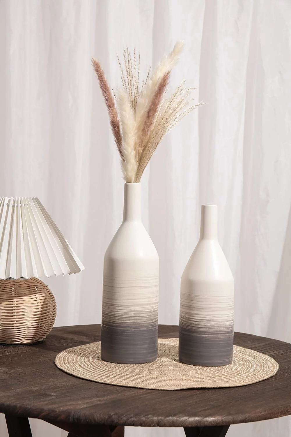 TERESA'S COLLECTIONS Florero de Cerámica Jarrón, 2Pcs Floreros Decorativos Modernos Hechos a Mano Blanco y Gris para Sala de Estar, Cocina, Mesa, hogar, Oficina, Boda, Regalo - Imagen 6