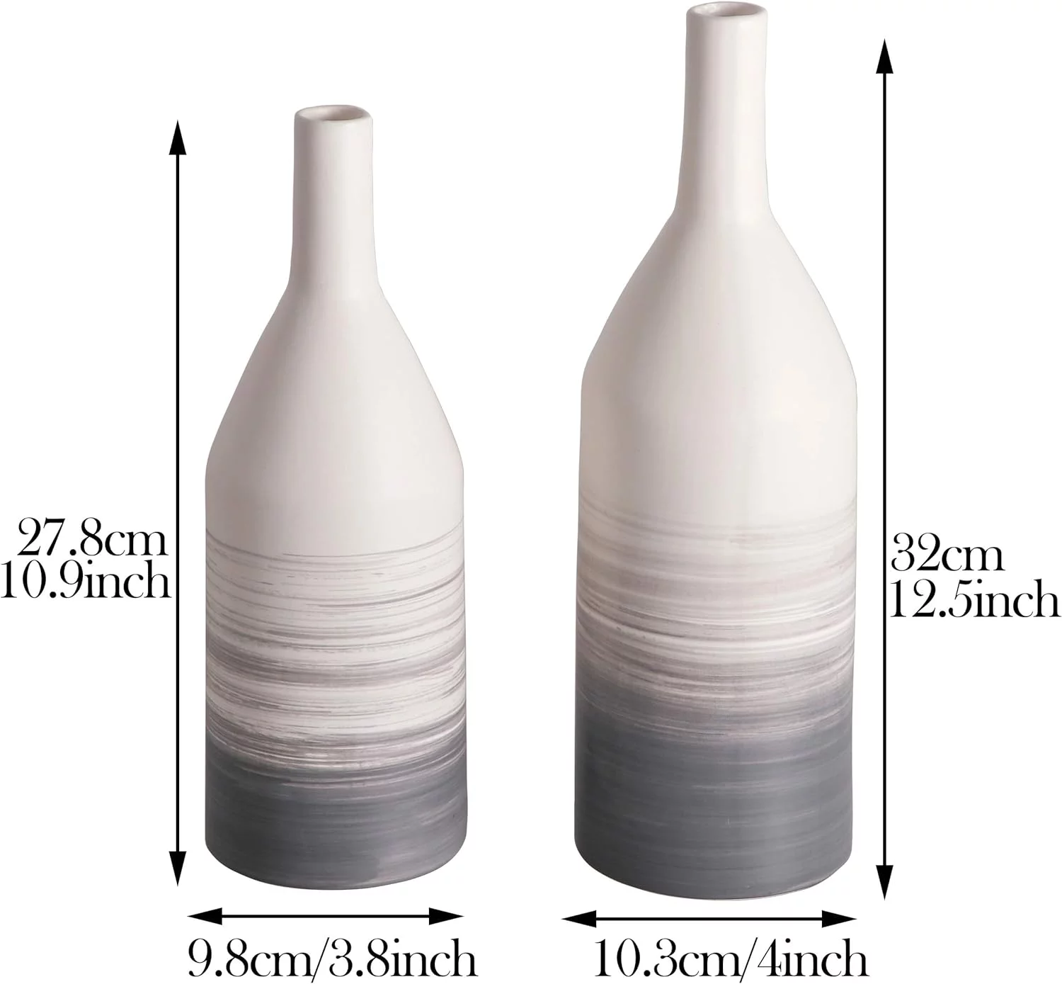 TERESA'S COLLECTIONS Florero de Cerámica Jarrón, 2Pcs Floreros Decorativos Modernos Hechos a Mano Blanco y Gris para Sala de Estar, Cocina, Mesa, hogar, Oficina, Boda, Regalo - Imagen 7