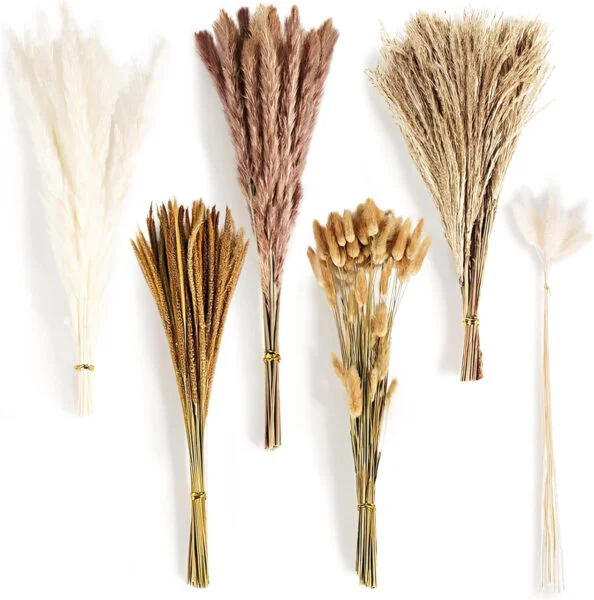 FAMKEEP Pampas Secas Decoracion,115 Piezas Hierba Natural de Pampas Secas,Ramo de Flores Secas,Hierba de Pampa Esponjosas para Decoracion Boho Fiestas Boda Decoracion