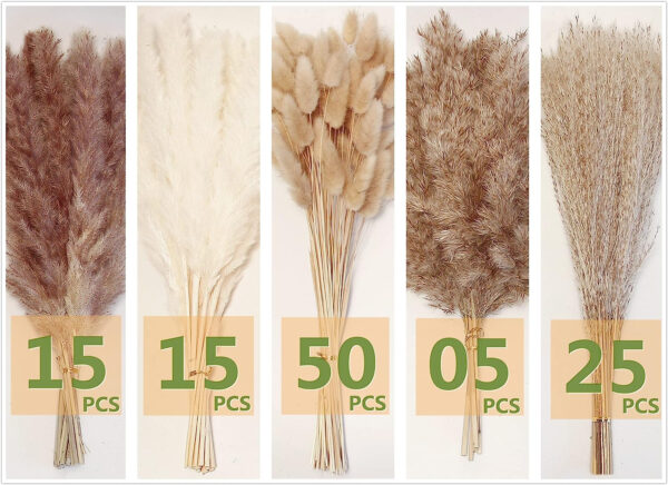 110 Piezas de Pampas Grass con Flores Secas de Cola de Conejo Blancas, Flores Artificiales para Decoración de Baños, Decoración de Pared de Baño, Decoración de Oficina y Decoraciones para Baby Shower - Imagen 2