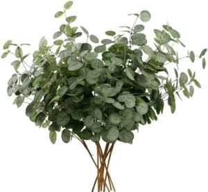 HNVNER 6 racimos de flores artificiales de eucalipto, tallos de eucalipto artificiales, ramas de seda sintética, plantas artificiales de follaje verde para arreglos florales, decoración del hogar,