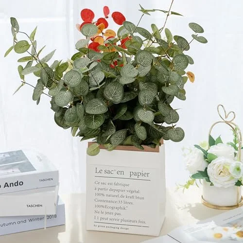 HNVNER 6 racimos de flores artificiales de eucalipto, tallos de eucalipto artificiales, ramas de seda sintética, plantas artificiales de follaje verde para arreglos florales, decoración del hogar, - Imagen 4