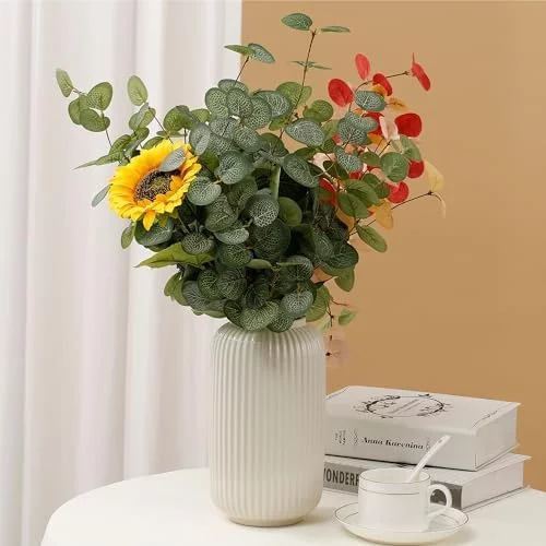HNVNER 6 racimos de flores artificiales de eucalipto, tallos de eucalipto artificiales, ramas de seda sintética, plantas artificiales de follaje verde para arreglos florales, decoración del hogar, - Imagen 5