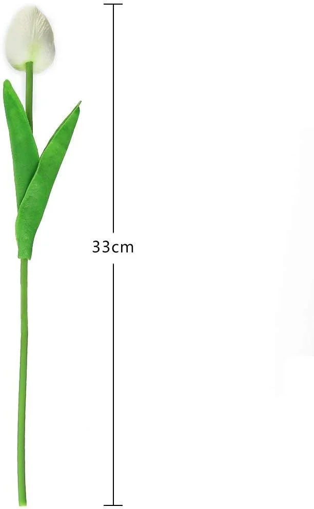 JUSTOYOU El tulipán Tiene un Toque Real, 33 cm de Largo, Flores Artificiales Decorativas para Ramos de Boda, hogar, Hotel, jardín, Evento navideño, Blanco, 20 por Paquete. - Imagen 6