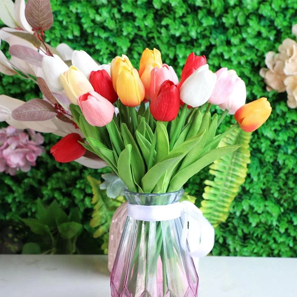 24 piezas multicolor artificial tulipán látex verdadero toque para ramos de boda, fiesta nupcial baby shower decoración del hogar - Imagen 2