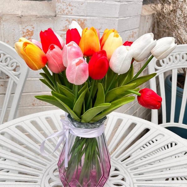 24 piezas multicolor artificial tulipán látex verdadero toque para ramos de boda, fiesta nupcial baby shower decoración del hogar - Imagen 3