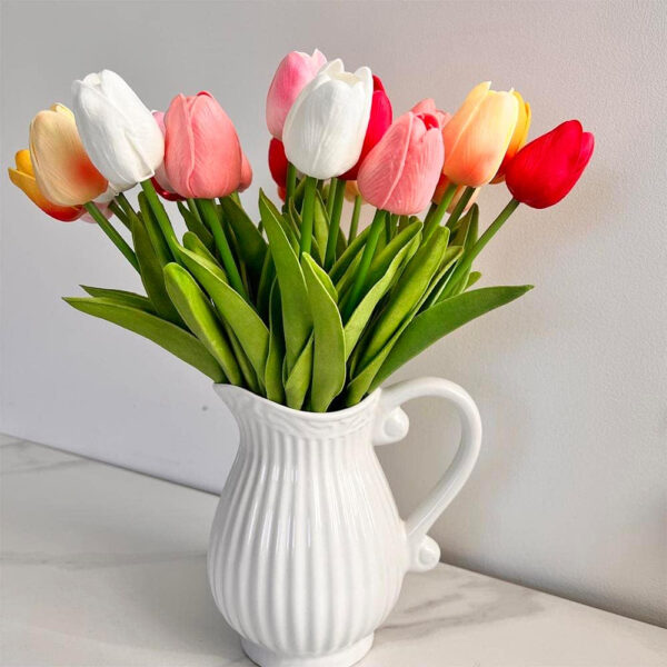 24 piezas multicolor artificial tulipán látex verdadero toque para ramos de boda, fiesta nupcial baby shower decoración del hogar - Imagen 7