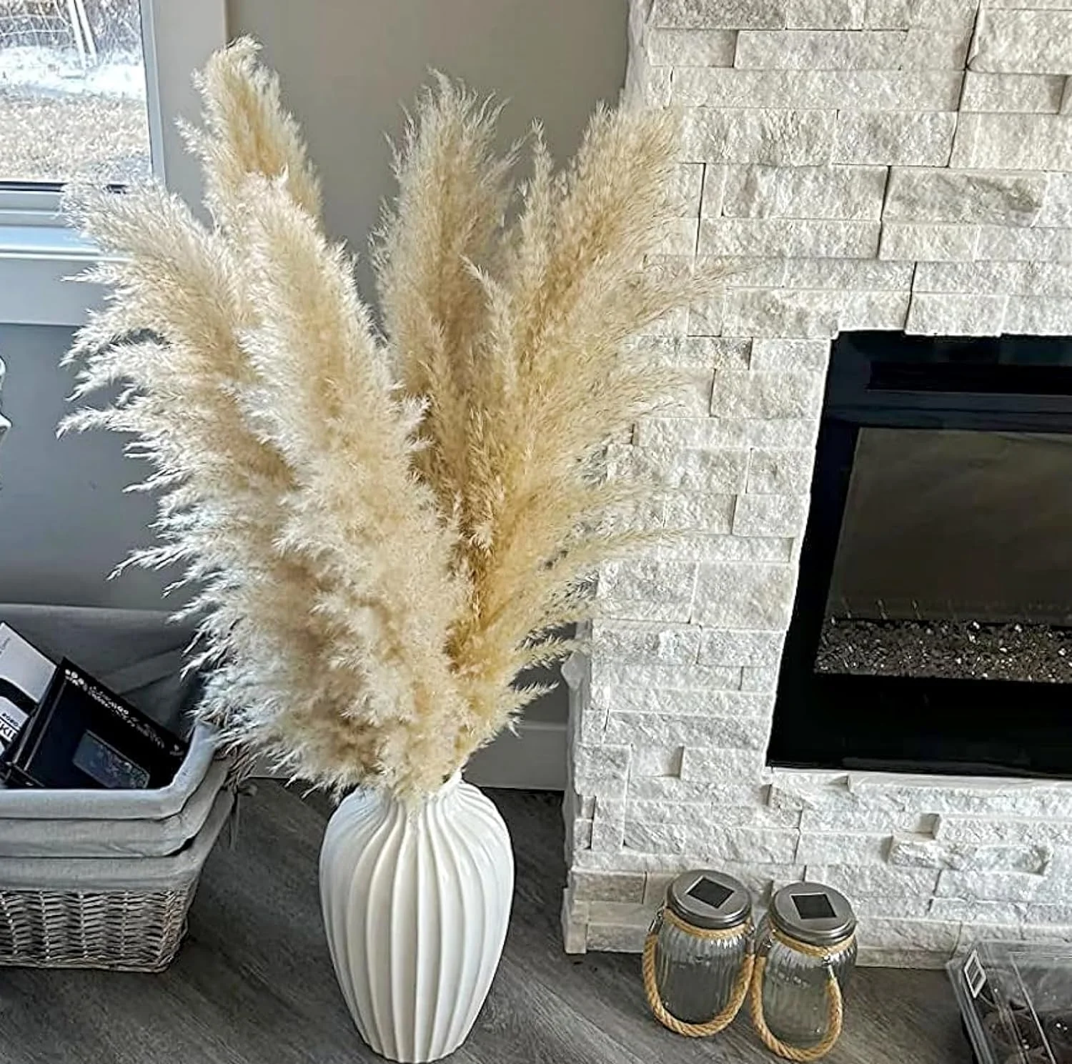 110PCS Ramo de Hierba de Pampas Seca, Decoración de Mesa Boho, Flores Secas de Cola de Conejo, Pompas Marrones, Hierba de Pampas Blanca para Bodas, Hogar, Fiesta Rústica, Decoraciones para Baby Shower - Imagen 4