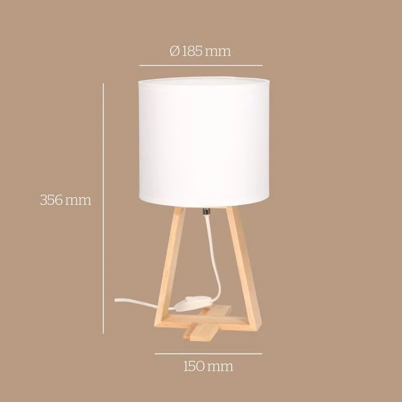 Forlight Nuts Lámpara de Mesa Nórdica para Dormitorio y Salón, para Mesita de Noche de Madera Natural y Textil de Color Blanco para Salón. E27 - Imagen 3