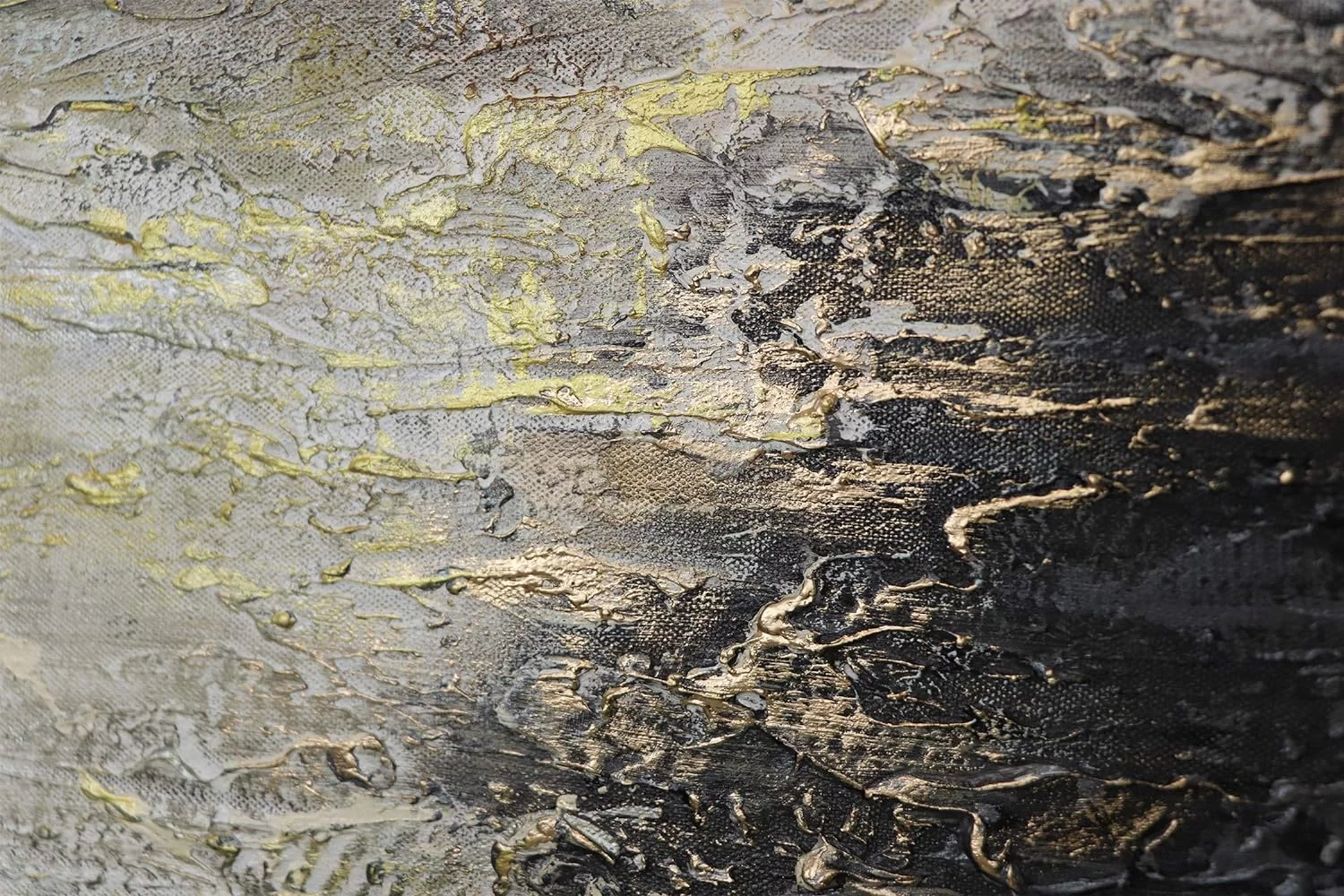 YS-Art Pintura abstracta sobre lienzo en acrílico Poder elemental arte abstracto Pintura hecha a mano en tonos grises y dorados 120x60 cm - Imagen 3