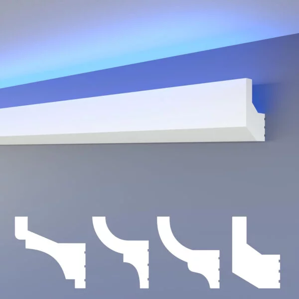 HEXIMO LED Molduras de estuco clásico (Muestra HLED 4), molduras de pared y techo con iluminación indirecta de poliestireno XPS Cala ligera
